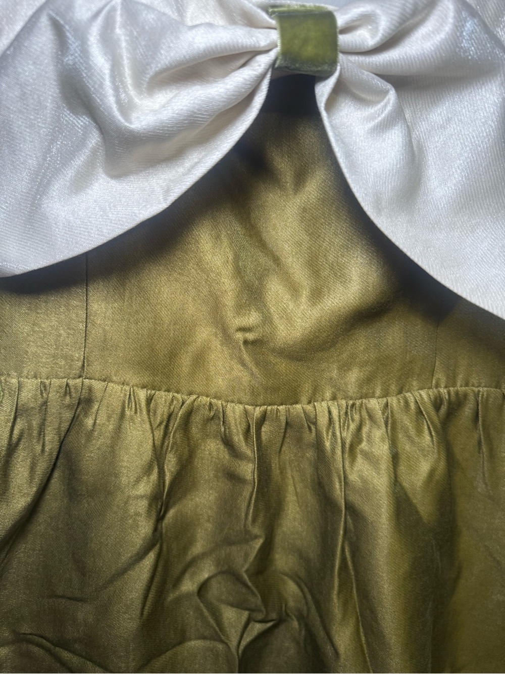 Olive Green Satin Dress with White Bow NWT - Picture 8 of 9